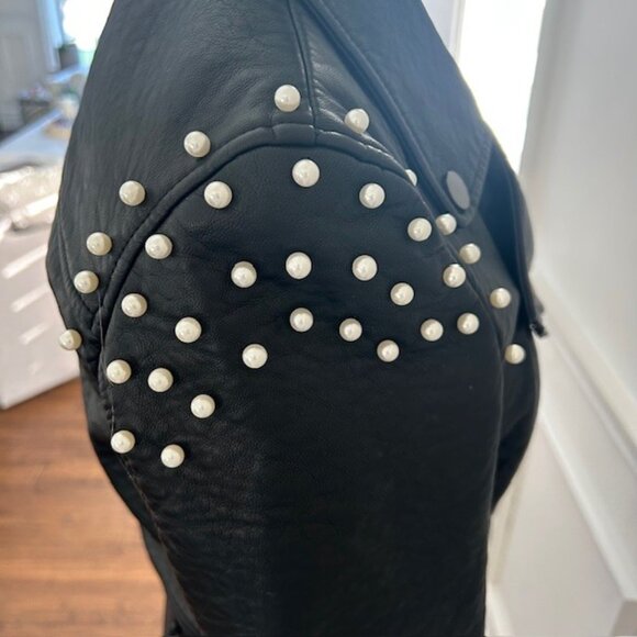 Taylor Hill by Joe's Women's Pearl Studded Faux Leather Moto Jacket - Picture 4 of 6